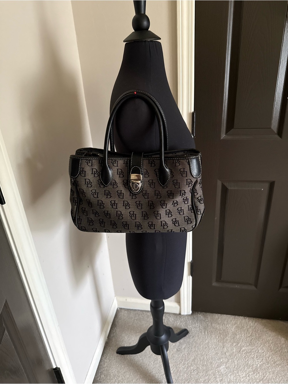 Dooney & Bourke Brown Monogram Tote with Black Handles